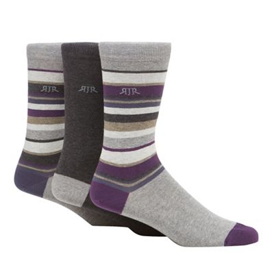 RJR.John Rocha Designer pack of three purple grey striped socks